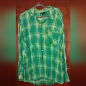 Lane Bryant Green Plaid Flannel Shirt